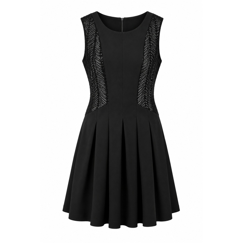 Patrizia Luca Milano Chevron Fit Flare Black Sleeveless Cocktail Chic Dress M
